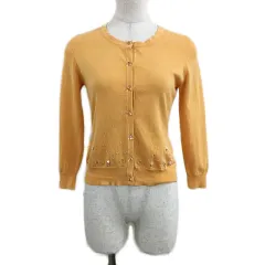 アベニールエトワール Aveniretoile カーディガン ニット クルーネック 無地 ビジュー ビーズ 七分袖 36 オレンジ