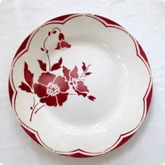 フランスアンティーク 皿｜GIEN 赤い花柄 プレート｜1900年代初期 陶磁器 アンティーク食器 ①のサムネイル