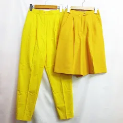 ヴィンテージ munsingwear マンシングウェア パンツ ゴルフ 2点セット キュロットパンツ ハーフパンツ センタープレス ワンポイント刺繍 サイズ63 イエロー 黄色 ボトム レディース E508L