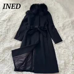 INED イネド Aライン ロングコート ベルト付き アンゴラ混 フォックス襟 美シルエット 高級感  ブラック 黒