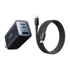 Anker PowerPort 3 3-Port 65W Pod USB-C USB-Cケーブル付 ブラック USB急速充電器 3ポート GaN採用 PD対応 折りたたみ式プラグ
