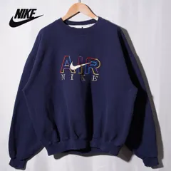 90s USA製 銀タグ ナイキ NIKE スウェット L相当 表記M ネイビー ロゴ刺繍 ナイキエア NIKE AIR ヴィンテージ Vintage ストリート オーバーサイズ ビッグシルエット スポーツミックス 裏起毛 古着 N322