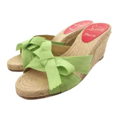 クリスチャンルブタン Christian louboutin サンダル 35 22cm シューズ ハイヒール エスパドリーユ ウェッジソール リボン ベージュ 緑 グリーン /AE ■GY19