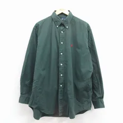 XL/古着 ラルフローレン 長袖 ブランド シャツ メンズ 90年代 90s ワンポイントロゴ 大きいサイズ ロング丈 コットン ボタンダウン 緑 25nov19