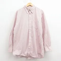 XL/古着 エルエルビーン 長袖 ブランド シャツ メンズ 80年代 80s オックスフォード ロング丈 コットン ボタンダウン USA製 エンジ他 ストライプ 25nov19