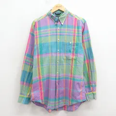 M/古着 ノーティカ 長袖 ブランド シャツ メンズ 90年代 90s ワンポイントロゴ コットン ボタンダウン 緑他 チェック 25nov19