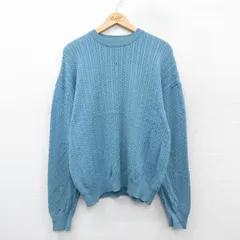 XL/古着 ブルックスブラザーズ 長袖 ブランド ケーブル セーター メンズ 90年代 90s メリノウール クルーネック イタリア製 薄紺 25nov19