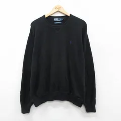 XL/古着 ラルフローレン 長袖 ブランド セーター メンズ 90年代 90s ワンポイントロゴ 大きいサイズ コットン クルーネック 黒 25nov19