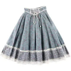 古着 70年代 ガンネサックス GUNNE SAX 総柄 花柄 ドット柄 レースアップ コットン ミモレ丈 フレアスカート USA製/eaa603470