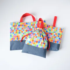 入園入学3点セット ＊カラフルパレット ＊ レッスンバッグ 大きめお着替え袋 大きめ上履き入れ