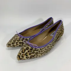 美品〇 Le Talon GRISE ルタロン グリーズ フラットパンプス レオパード ファー メタルソール 22 ポインテッドトゥ バレエシューズ リボン