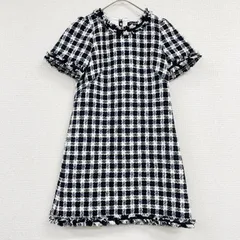 kate spade　ケイトスペード　ツイードワンピース　チェック柄　フリンジ　半袖　ウール　コットン　白黒　レディース　2　a01120