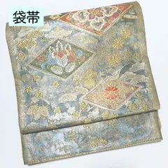 A240　袋帯　グリーン　ゴールド　菱　桐　松竹梅