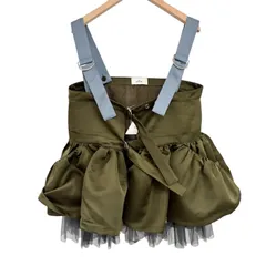 Z1718【タグ付き美品】sochu  ソクチュウ　2way  ボリュームレイヤーチュニックベスト　モスグリーン　カーキ　レディース　フリーサイズ