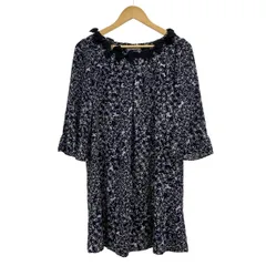 Rose Tiara(ローズティアラ) ワンピース サイズ42 L レディース - 黒×ライトパープル×白 クルーネック/七分袖/ひざ丈/リボン/フリル