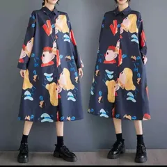 【新品】モード系大きいサイズ　レディースゆったりロングワンピース　長袖薄手　春夏秋