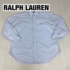 【大きいサイズ】90s RALPH LAUREN ラルフローレン ボタンダウン 長袖シャツ ヒッコリーストライプ ロンドンストライプ 18 ライトブルー 刺繍ポニー 着丈82.5cm 肩幅53cm 身幅(脇下)70cm 袖丈61cm 2XL相当【古着】