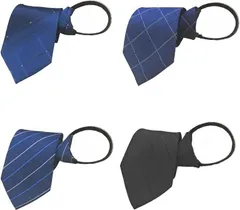 Tubbi ネクタイ ワンタッチ - 簡単ネクタイ 4本セット 7cm 10秒装着 水洗い ビジネス カジュアル 就活 (黒　白　グレー　青)