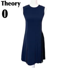 【美品】theory ノースリーブワンピース 裾プリーツアシンメトリー 0 無地