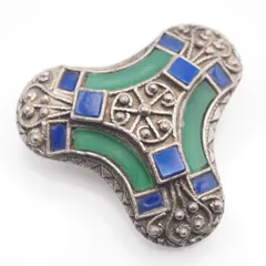 M109 イギリス ヴィンテージ MIRACLE ミラクル ブローチ ブルー グリーン 天然石風 デザイン 英国 アンティーク