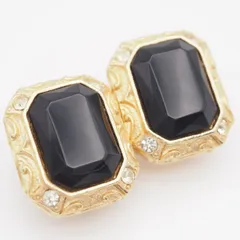 L914 イヤリング オニキス風 ダイヤモンド風 ゴールド デザイン コスチュームジュエリー