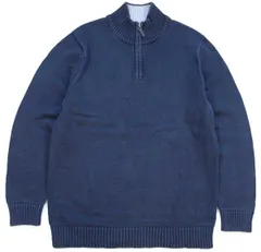 L.L.Bean 無地 ハイネック ハーフジップ コットンニット セーター 紺 L-T★アウトドア ロング ネイビー フェード ビッグサイズ