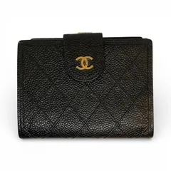 CHANEL シャネル　ビコローレ 二つ折り財布 コンパクトウォレット　ブラック ゴールド金具　キャビアスキン キングラム[68]