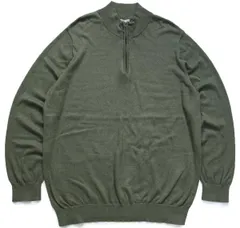 L.L.Bean 無地 ハイネック ハーフジップ コットン×カシミヤニット セーター グリーン XXL-R★特大 アウトドア ビッグサイズ