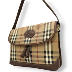 希少 バーバリー Burberrys' ショルダーバッグ 斜め掛け可 ノバチェック シャドーホース ホースロゴ タッセル フラップ式 PVC レザー 本革 ビンテージ ヴィンテージ クラシック レトロ イタリア製 レディース U2