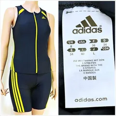 ME1-849☆adidasアディダス Lサイズ* ブラック×イエロー *フロントチャック* セパレート セットアップ スイムウェア スポーツ◎