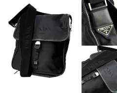 美品　レア　PRADA　プラダ　ロゴ　ショルダーバッグ　2VD　ブラック　メンズ　男女　サフィアーノレザー ナイロン　VA　黒