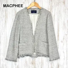 MACPHEE TOMORROWLAND マカフィー トゥモローランド フリンジ ツイード ノーカラー ジャケット ライトグレー
