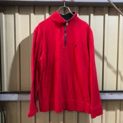 1430 NAUTICA ハーフジップトレーナー レッド M ノーティカ スウェット ワンポイント 刺繍ロゴ 古着卸 アメリカ仕入