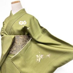 振袖 洗える着物 金彩 蝶 唐花文様 カーキカラー 成人式 着物 052b 