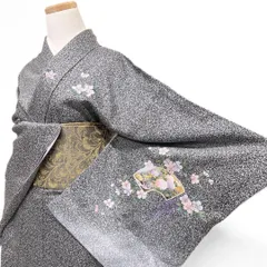 付け下げ　金彩　銀彩　たたき染　雪輪　花模様　萩　着物　012b p ms