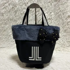 ランバン LANVIN en Blue ランバンオンブルー フエィクファーリボントートバッグ ブラック 黒 冬 スタッズ付きリボン キャンバストートバッグ  美品