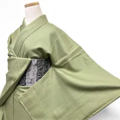 未着用　色無地　紋なし　無地　抹茶色　着物　012b p ms