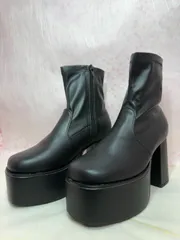 ♡新品未使用・超美品♡Lサイズ 24.0cm-24.5cm ヨースケ 厚底ブーツ ブラック YOSUKE ストレッチブーツ レディース 10cmヒール 靴 黒　MY1385-282