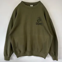 古着 ミリタリー  USA製 スウェット トレーナー USMC ロゴプリント プルオーバー  米軍 クルーネック  グリーン系 メンズ