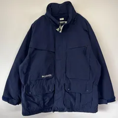古着 コロンビア Columbia ナイロンジャケット フルジップ マウンテンパーカー ワンポイントロゴ ウエスト 裾ドローコード L  ネイビー メンズ