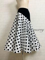 新品 豪華 社交ダンス スカート 黒 白 パーティ 水玉 サテン 4853