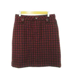 エディーバウアー EDDIE BAUER スカート タイト ミニ ウール チェック P4 赤 レッド /AH19