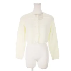 グレイル GRL カーディガン ニット クルーネック 長袖 フラワーボタン パール ショート丈 M 白 ホワイト /AH25