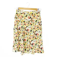 コリーヌサリュー Corinne Sarrut スカート タイト マーメイド ひざ丈 とろみ感 縮緬 プリント 花柄 クレヨン 36 黒 ブラック /CK25