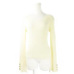 アズールバイマウジー AZUL by moussy ニット セーター リブ Vネック 長袖 フレアスリーブ ボタン ワンポイント S 黄 クリーム /CK8