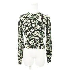 ムルーア MURUA カーディガン ニット クルーネック 長袖 なめらか リーフ 花柄 総柄 F 黒 ブラック /AH2