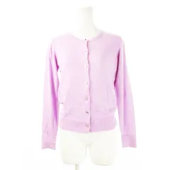 ミスティウーマン mysty woman thoughtful カーディガン ニット ラウンドネック 長袖 もっちり なめらか ストレッチ メタルボタン ビジュー F 紫 パープル /CK8