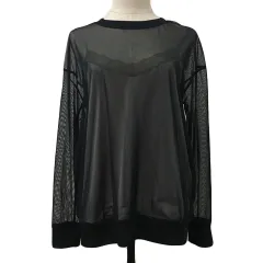 ザラ ZARA collection カットソー プルオーバー クルーネック シアー レース インナーキャミソール 長袖 S 黒 ベージュ ブラック