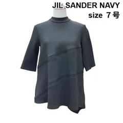 ■ 美品 ジルサンダーネイビー JIL SANDER NAVY トップス 5分袖 ハイネック プルオーバー カットソー 黒 ウール混 S 7号 レディース T6A000