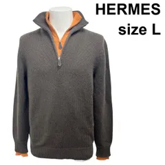 ●■ エルメス HERMES セーター ハーフジップニット カーキ オレンジ カシミア L メンズ S6A136